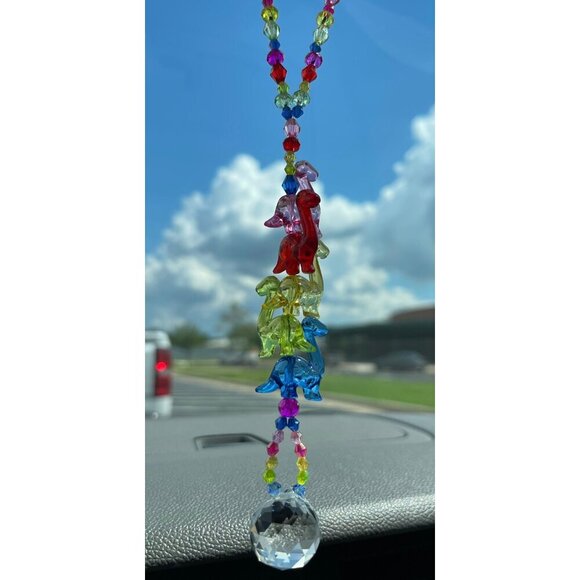 Dinosaur Beaded Suncatcher Rearview Mirror Charm Crystal Prism Car Charm - Picture 1 of 10